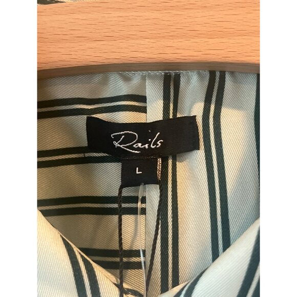 Rails Womens Spencer Striped Long-Sleeve Button-Down Shirt In Green & White - Picture 8 of 10